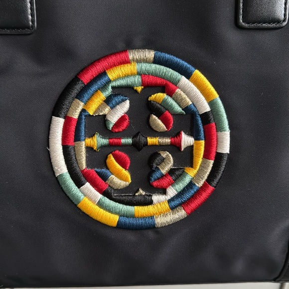 MINT Tory Burch Mini Ella Embroidered Logo Nylon Tote - Black - STUNNING! - Picture 2 of 7